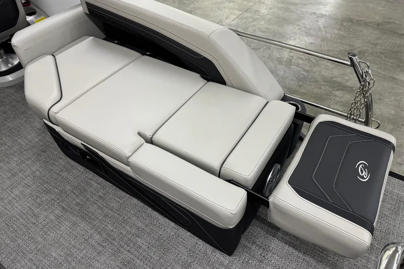 Slide: The Image of 2026 Barletta Cabrio 24M boat interior with luxurious seating and modern design. - 16