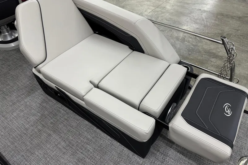 Slide: The Image of 2026 Barletta Cabrio 24M boat interior with luxurious white seating and modern design. - 17