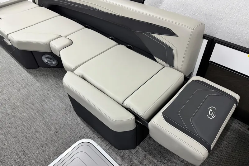 Slide: The Image of Luxurious seating in 2026 Barletta Cabrio 24M pontoon boat, featuring sleek design and premium materials. - 21