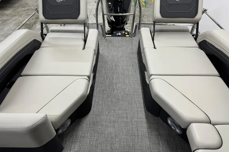 Slide: The Image of 2026 Barletta Cabrio 24M boat interior with luxurious seating and modern design. - 23