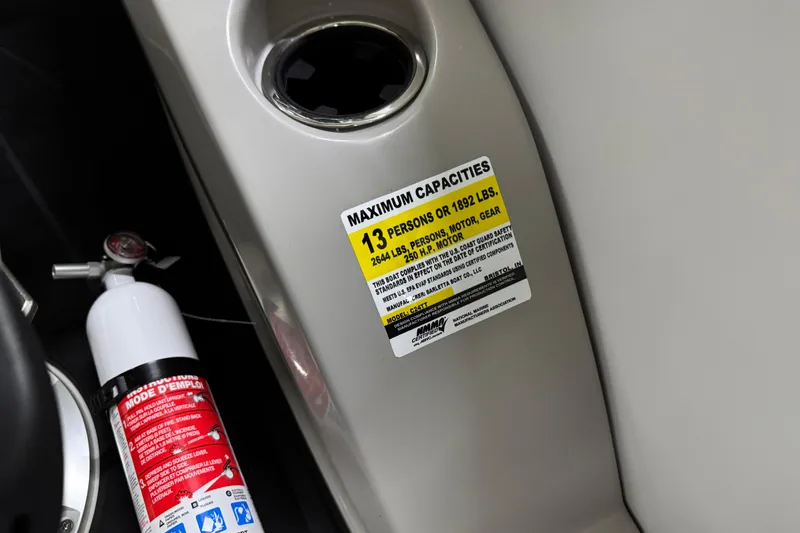 Slide: The Image of 2026 Barletta Cabrio 24M capacity label and fire extinguisher detail. - 29