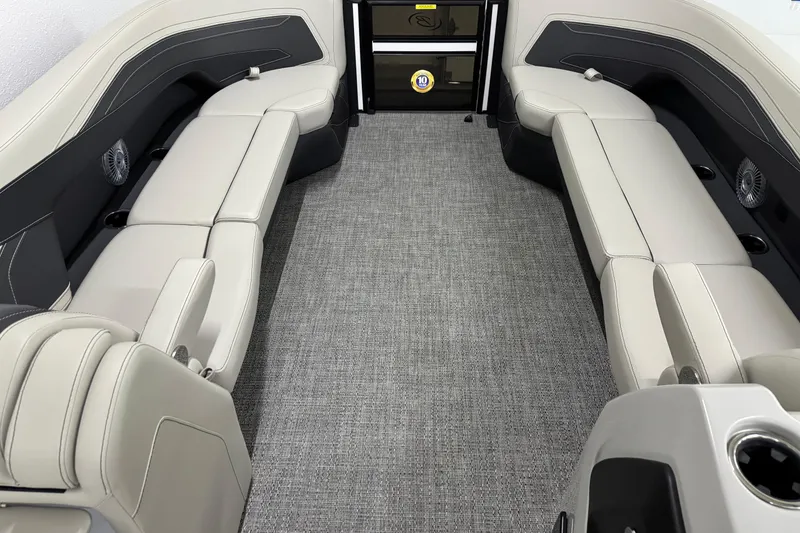 Slide: The Image of Interior of 2026 Barletta Cabrio 24M pontoon boat with luxurious seating and modern design. - 34