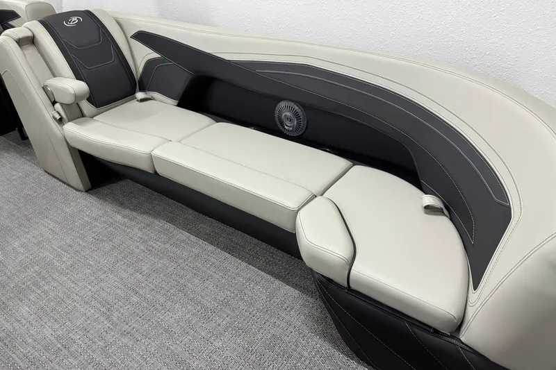Slide: The Image of Luxurious seating in the 2026 Barletta Cabrio 24M pontoon boat, featuring elegant design. - 36