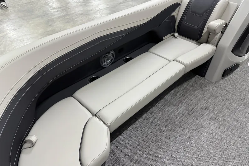 Slide: The Image of 2026 Barletta Cabrio 24M boat interior with sleek, modern seating and elegant design. - 37