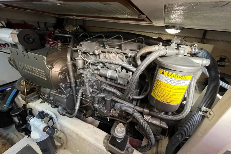 Slide: The Image of Engine compartment of 2006 Sabre 36 Flybridge Sedan, showcasing detailed mechanical components. - 46