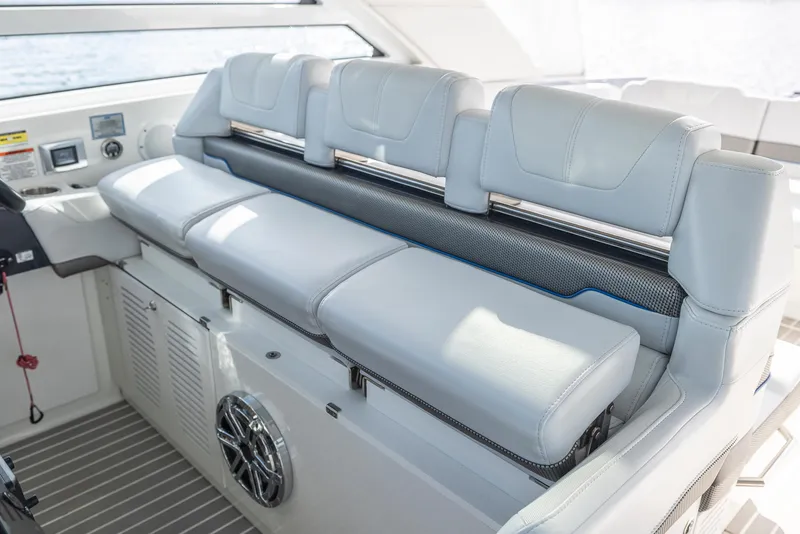 Slide: The Image of 2019 Formula 430 Super Sport Crossover interior seating with modern design and speaker system. - 30