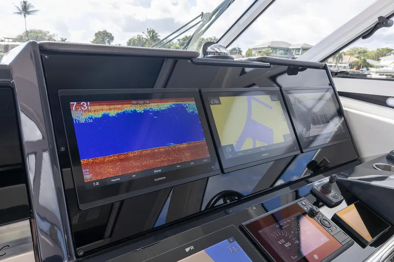 Slide: The Image of 2019 Formula 430 Super Sport Crossover dashboard with advanced navigation displays. - 33