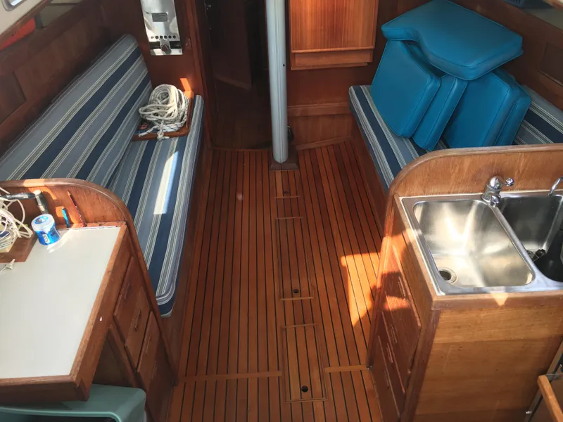 Slide: The Image of Interior of a 1980 Sabre 34 MK II yacht with wooden flooring. - 15