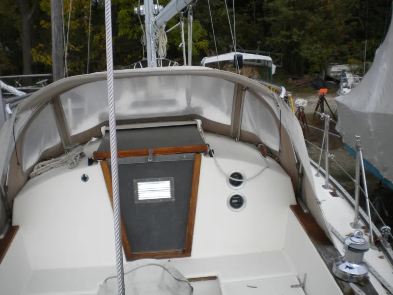 Slide: The Image of Cockpit of a 1980 Sabre 34 MK II sailboat in harbor. - 23