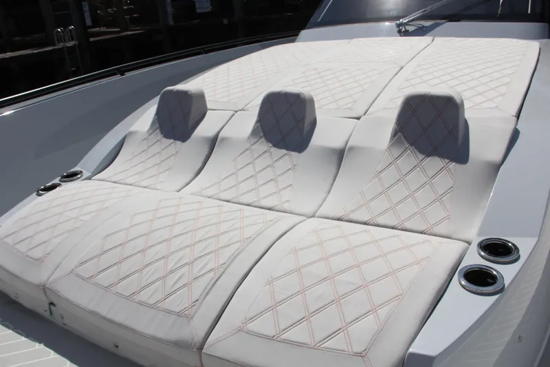 Slide: The Image of Luxurious seating on 2023 Canados 493 Gladiator yacht with diamond-stitched upholstery. - 4