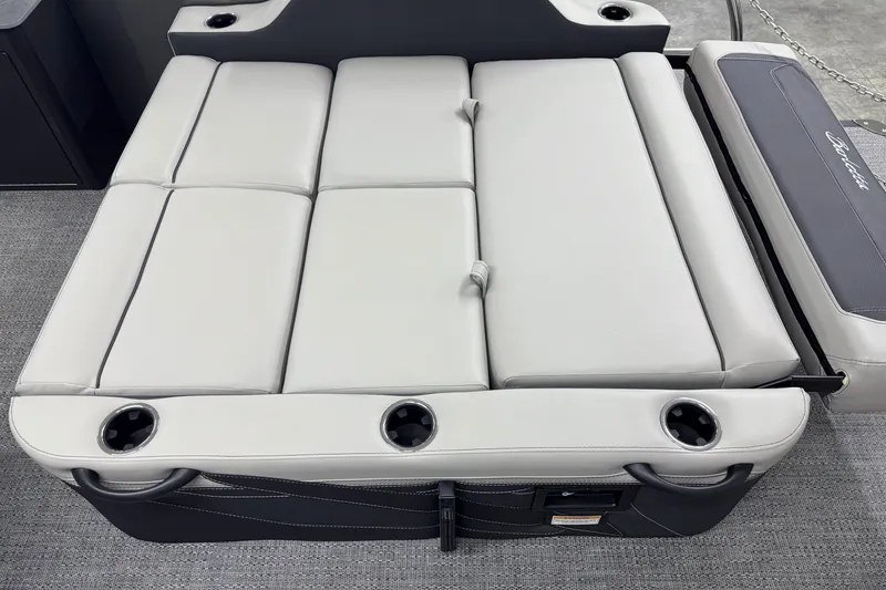 Slide: The Image of 2026 Barletta Cabrio 24UE boat seating with cup holders, featuring sleek, modern design. - 10