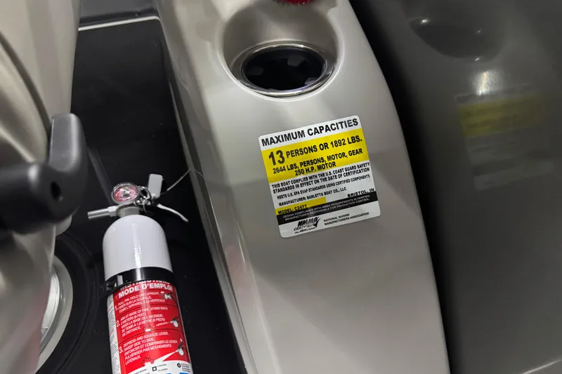 Slide: The Image of 2026 Barletta Cabrio 24UE capacity label and fire extinguisher detail. - 27