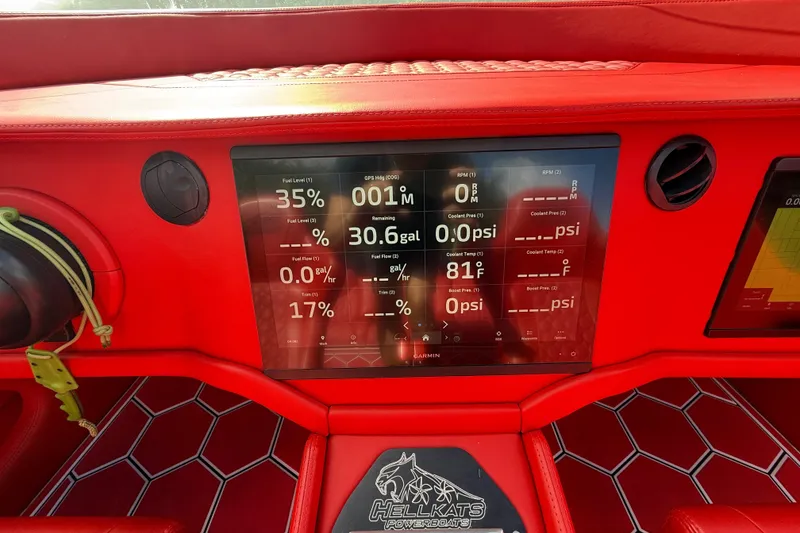 Slide: The Image of Red HellKats 30 dashboard with digital display showing fuel, RPM, and temperature metrics. - 35