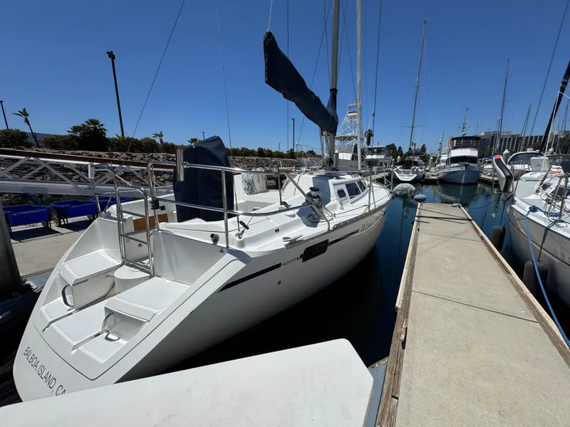 Slide: The Image of Sailboat docked at marina, 1992 Hunter Legend 375, sunny day. - 8