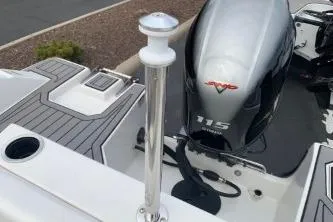 Slide: The Image of 2023 Starcraft SVX 171 OB boat with Yamaha 115 engine, rear deck view. - 6