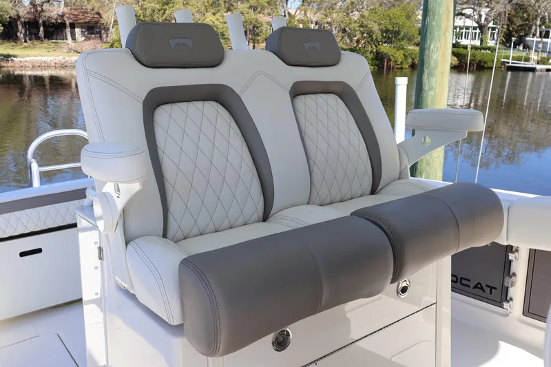Slide: The Image of Luxury seating on 2022 World Cat 280 CC-X boat, featuring elegant design and comfort. - 23