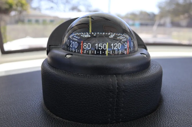 Slide: The Image of Compass on 2022 World Cat 280 CC-X boat dashboard, displaying navigation degrees. - 32