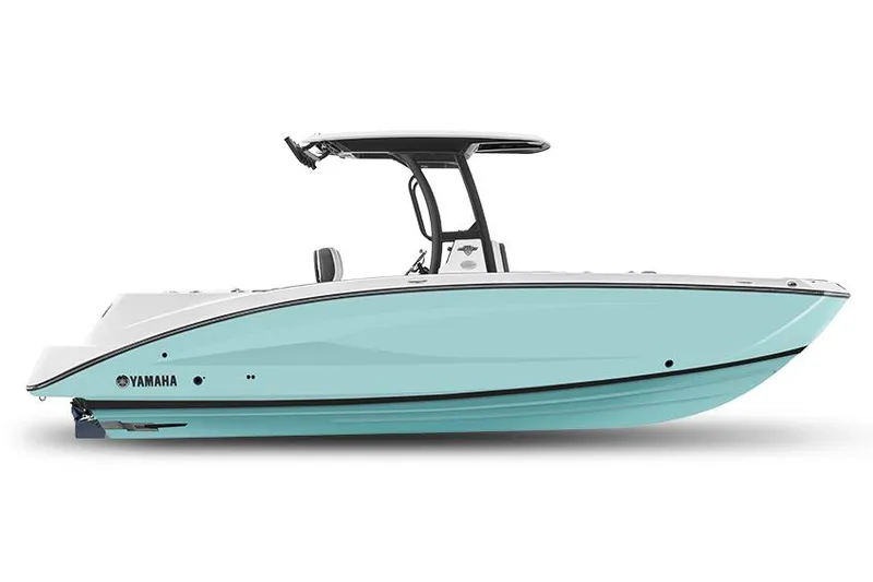 Slide: The Image of 2023 Yamaha Boats 255 FSH Sport E docked, featuring sleek design and American flag. - 7