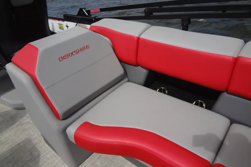 Slide: The Image of 2022 Berkshire 25RFX STS 3.0 boat seat with red and gray upholstery. - 31