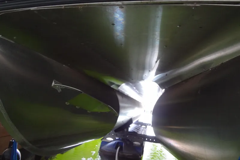 Slide: The Image of Damaged pontoon of 2022 Berkshire 25RFX STS 3.0 boat, showing a large tear. - 53