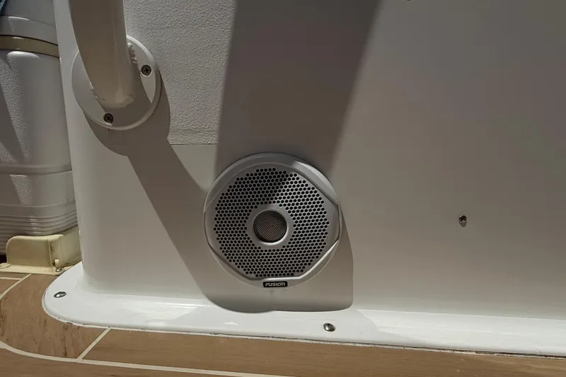 Slide: The Image of Speaker on 2017 Vanquish Bristol Harbor 23 CC boat interior, mounted on white panel. - 30