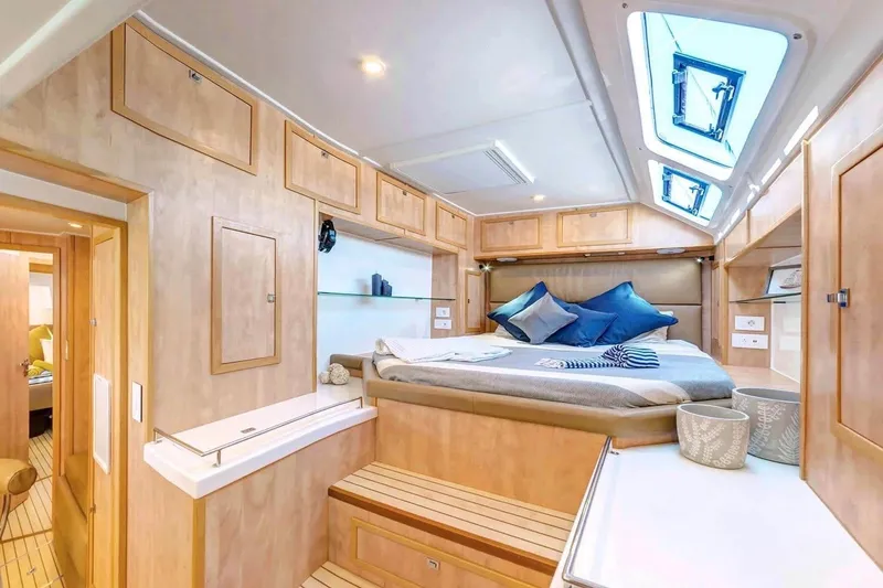 Slide: The Image of Luxurious 2021 Royal Cape Catamarans Majestic cabin interior with skylights and modern decor. - 23