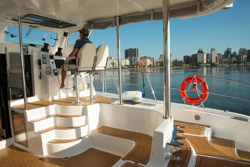 Slide: The Image of 2021 Royal Cape Catamarans Majestic yacht interior with city skyline view. - 28