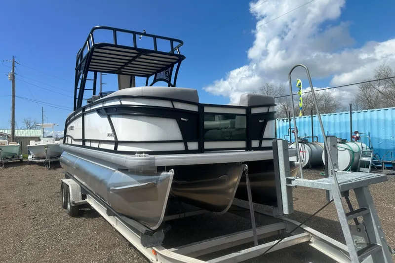 Slide: The Image of Underneath view of 2026 Godfrey Monaco Sun Deck 235 SDC pontoon boat. - 2