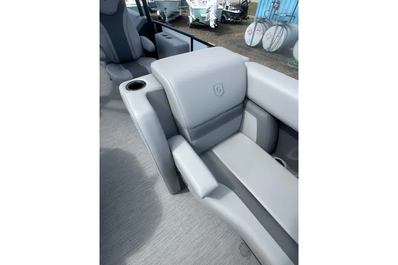 Slide: The Image of Luxury seating on 2026 Godfrey Monaco Sun Deck 235 SDC boat, featuring sleek design. - 35