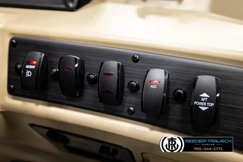 Slide: The Image of Control panel of 2026 Bennington SSBSF boat with labeled switches. - 34