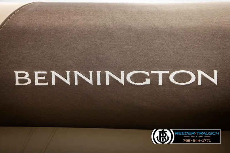 Slide: The Image of Bennington SSBSF 2026 model logo on brown fabric with Reeder-Trausch Marine branding. - 40