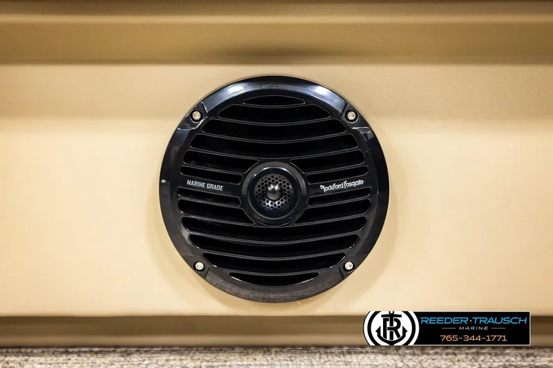 Slide: The Image of 2026 Bennington SSBSF marine-grade speaker by Rockford Fosgate, Reeder-Trausch Marine branding. - 43
