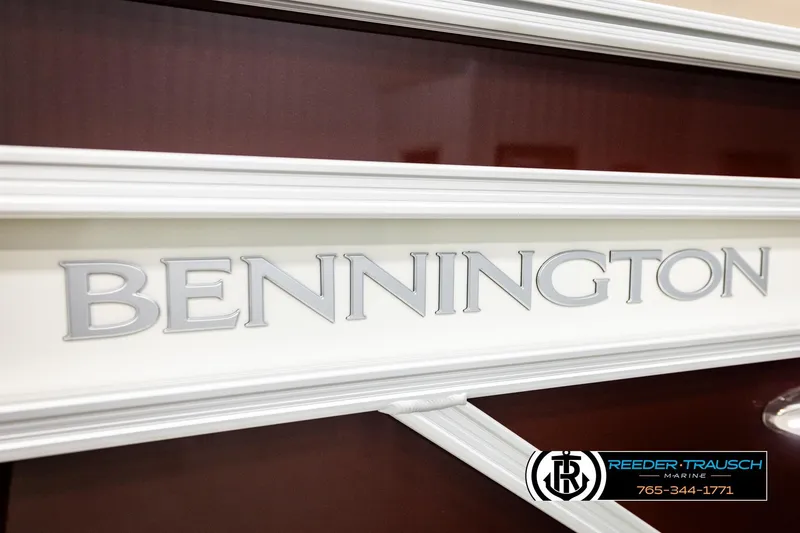 Slide: The Image of 2026 Bennington SSBSF boat logo with Reeder-Trausch Marine contact details. - 46