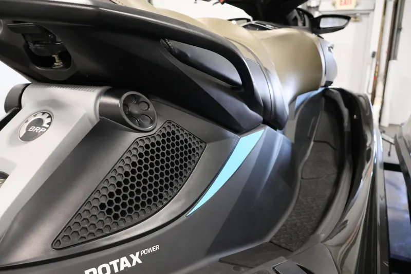 Slide: The Image of 2017 Sea-Doo GTX Limited S 260 jet ski, close-up of seat and Rotax engine detail. - 19