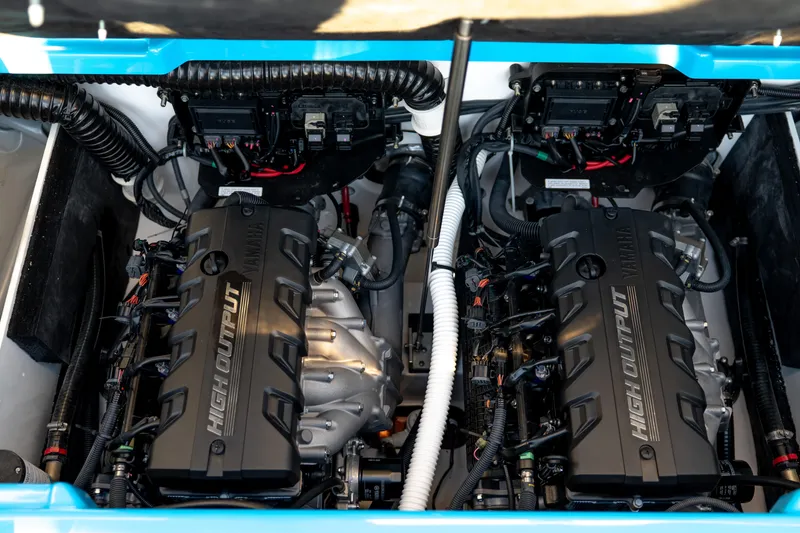 Slide: The Image of 2023 Yamaha Boats 222XD high output engines, showcasing advanced marine engineering. - 13