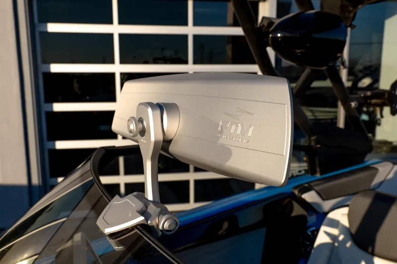 Slide: The Image of Close-up of 2023 Yamaha Boats 222XD mirror with sleek design and logo. - 26