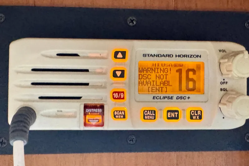Slide: The Image of Standard Horizon Eclipse DSC+ radio on 1982 Tung Hwa Seahorse, displaying "DSC Not Available" warning. - 13