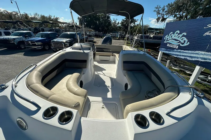 Slide: The Image of 2019 Hurricane SunDeck Sport 188 OB boat with spacious seating and cup holders. - 7
