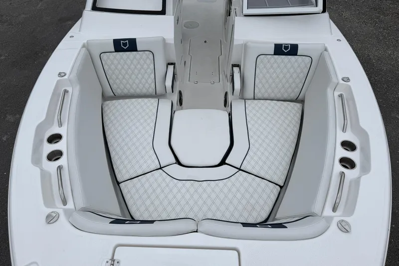 Slide: The Image of 2026 Sea Fox 268 Traveler boat interior with white cushioned seating. - 17