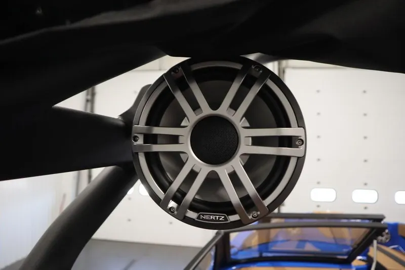 Slide: The Image of Close-up of a speaker on a 2024 Yamaha Boats 222XE. - 43