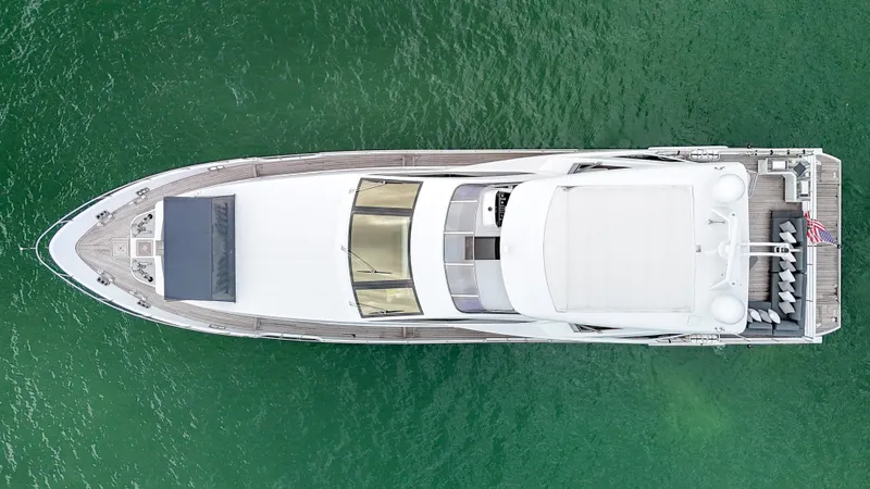 Slide: The Image of Top view of 2017 Azimut 95 Raised Pilothouse yacht on green water. - 21