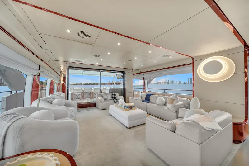 Slide: The Image of Luxurious interior of 2017 Azimut 95 Raised Pilothouse yacht with panoramic ocean views. - 43