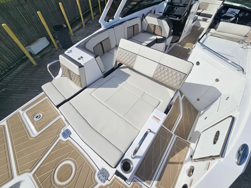 Slide: The Image of Luxurious seating on 2025 Monterey M-65 boat with elegant upholstery and spacious layout. - 10