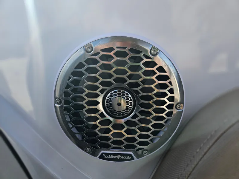 Slide: The Image of Speaker grille on 2025 Monterey M-65, featuring Rockford Fosgate audio system. - 22