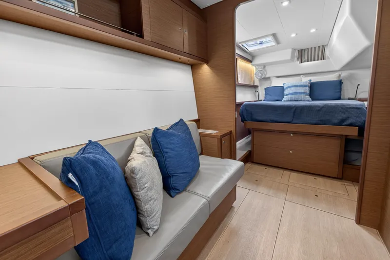 Slide: The Image of Luxurious interior of 2019 Lagoon 450 F yacht with cozy seating and elegant bedroom. - 75