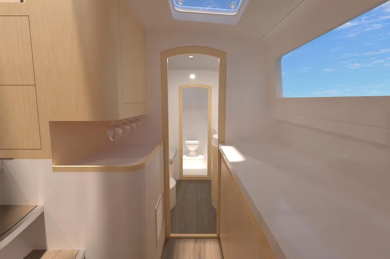 Slide: The Image of Interior of 2026 Seawind 1270 yacht, featuring modern design and natural light. - 23