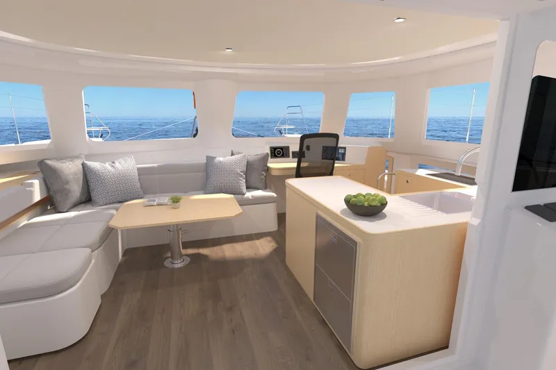 Slide: The Image of Luxurious interior of 2026 Seawind 1270 catamaran with modern kitchen and seating area. - 27