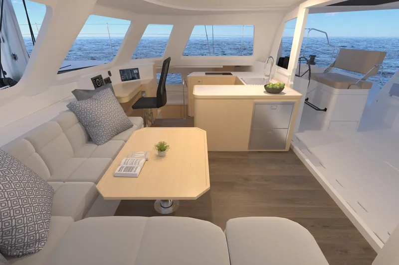 Slide: The Image of Luxurious interior of 2026 Seawind 1270 catamaran with modern seating and ocean view. - 33