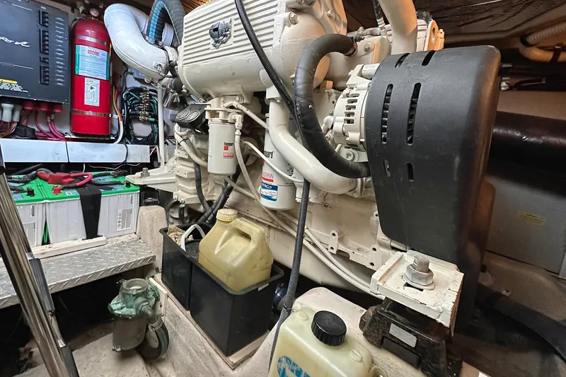 Slide: The Image of Engine room of 2008 Sea Ray 48 Sundancer with motor and equipment. - 36