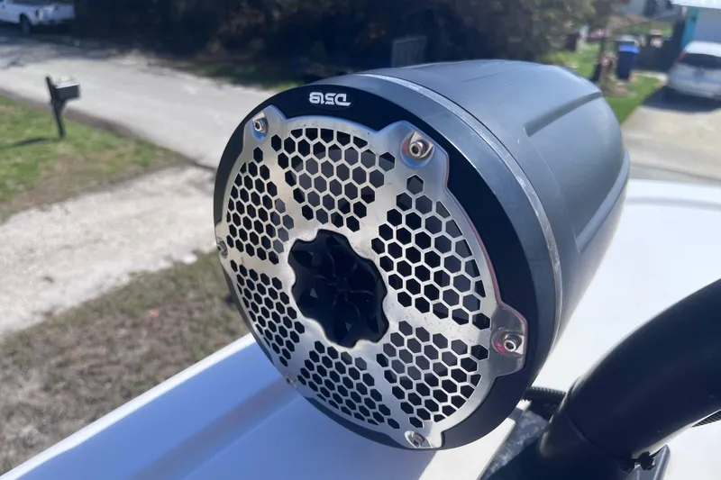 Slide: The Image of Close-up of a DSC speaker on a 2016 Crevalle 26 Bay boat. - 27